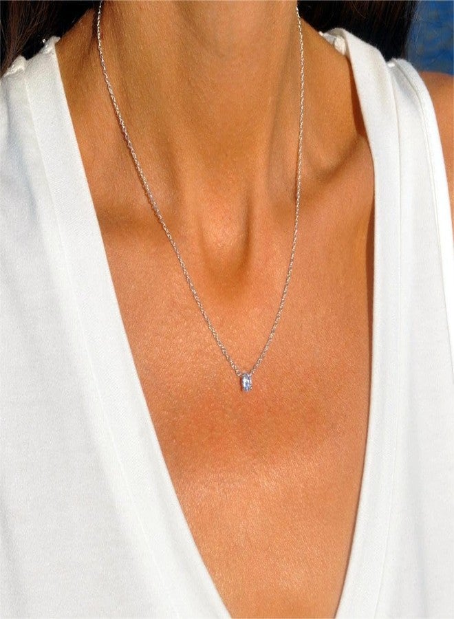 ASCOMY Dainty Silver Square Cubic Zirconia Solitaire Pendant Necklaces for Women Tiny Single Sparkly CZ Simulated Diamond Necklace Simple Shinning Bride Bridesmaids Weeding Jewelry Gifts - Image 4